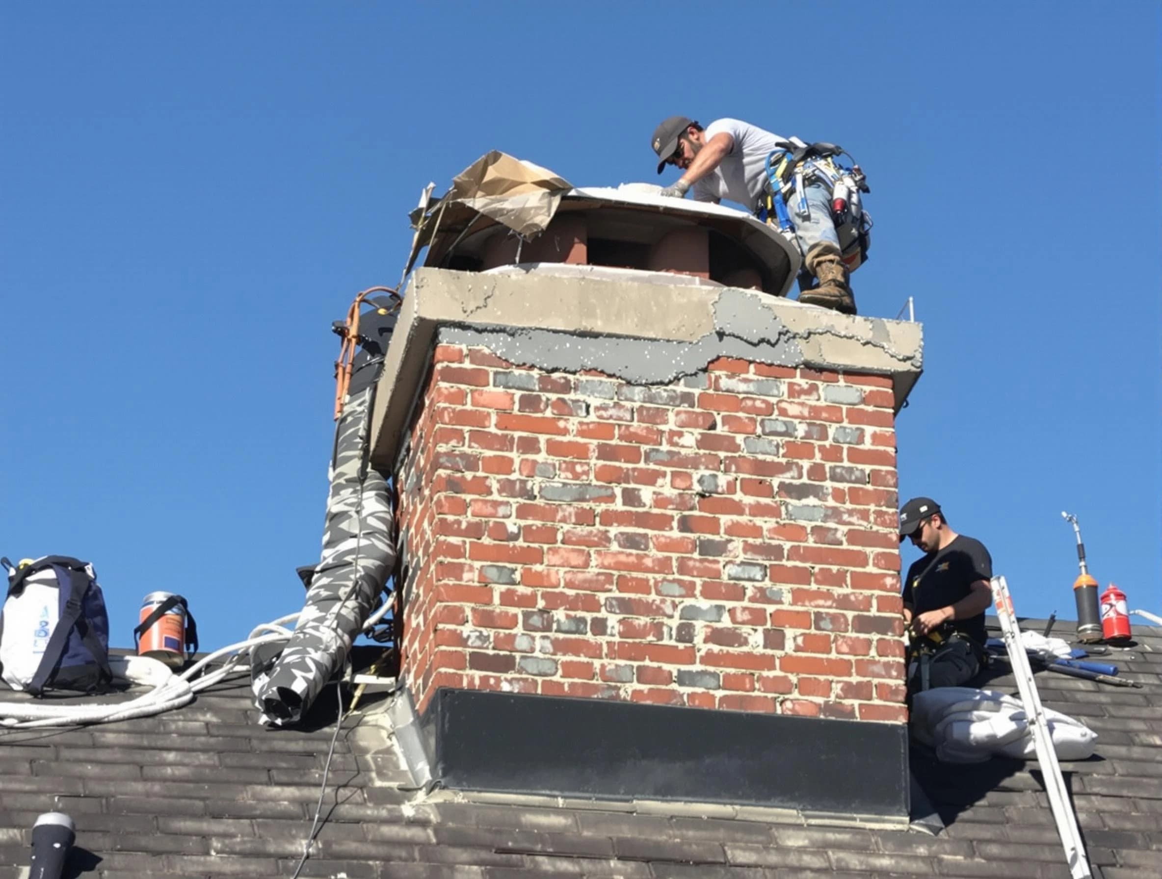 Riverton Chimney Sweep installing a custom chimney crown in Riverton, UT
