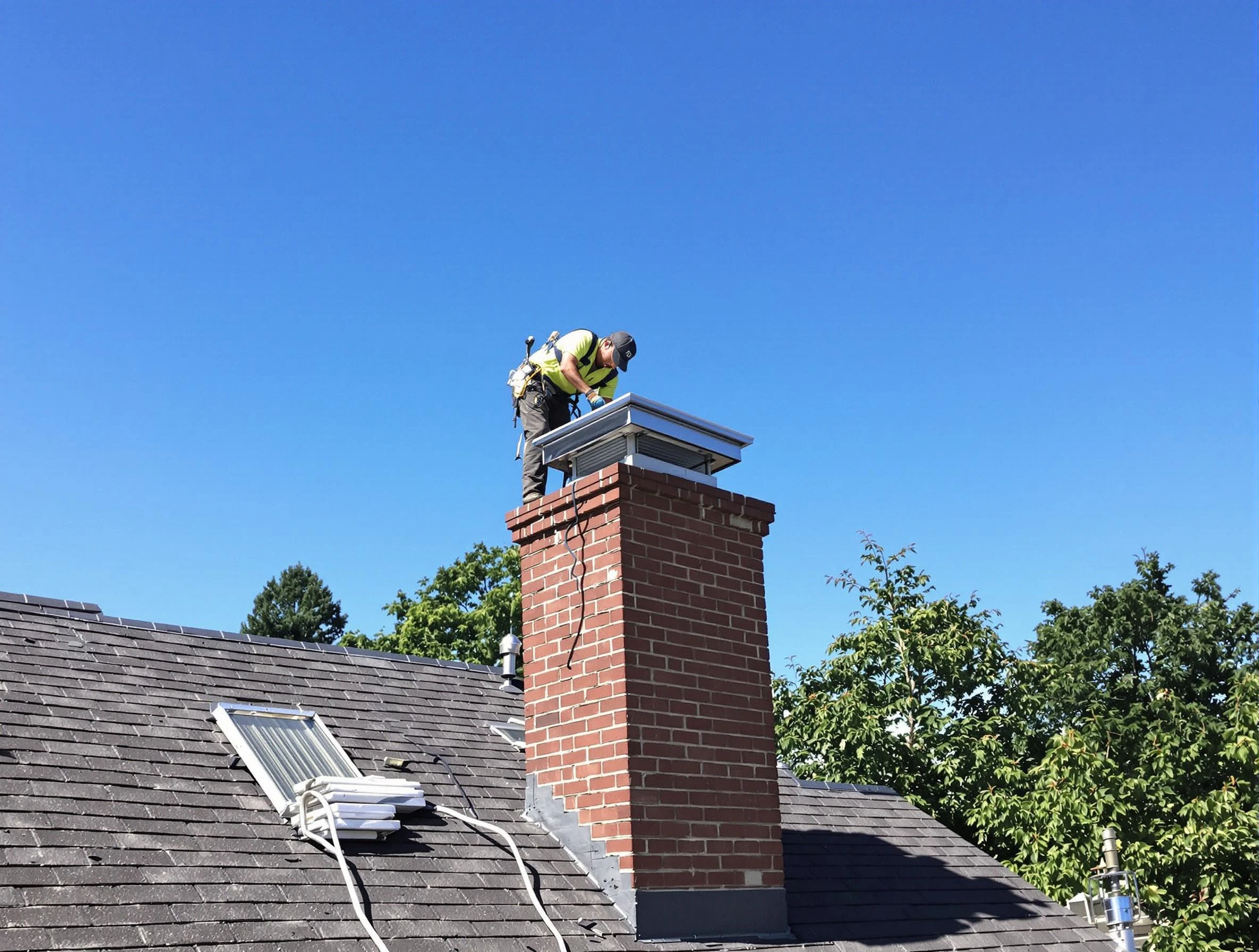 Riverton Chimney Sweep technician measuring a chimney cap in Riverton, UT