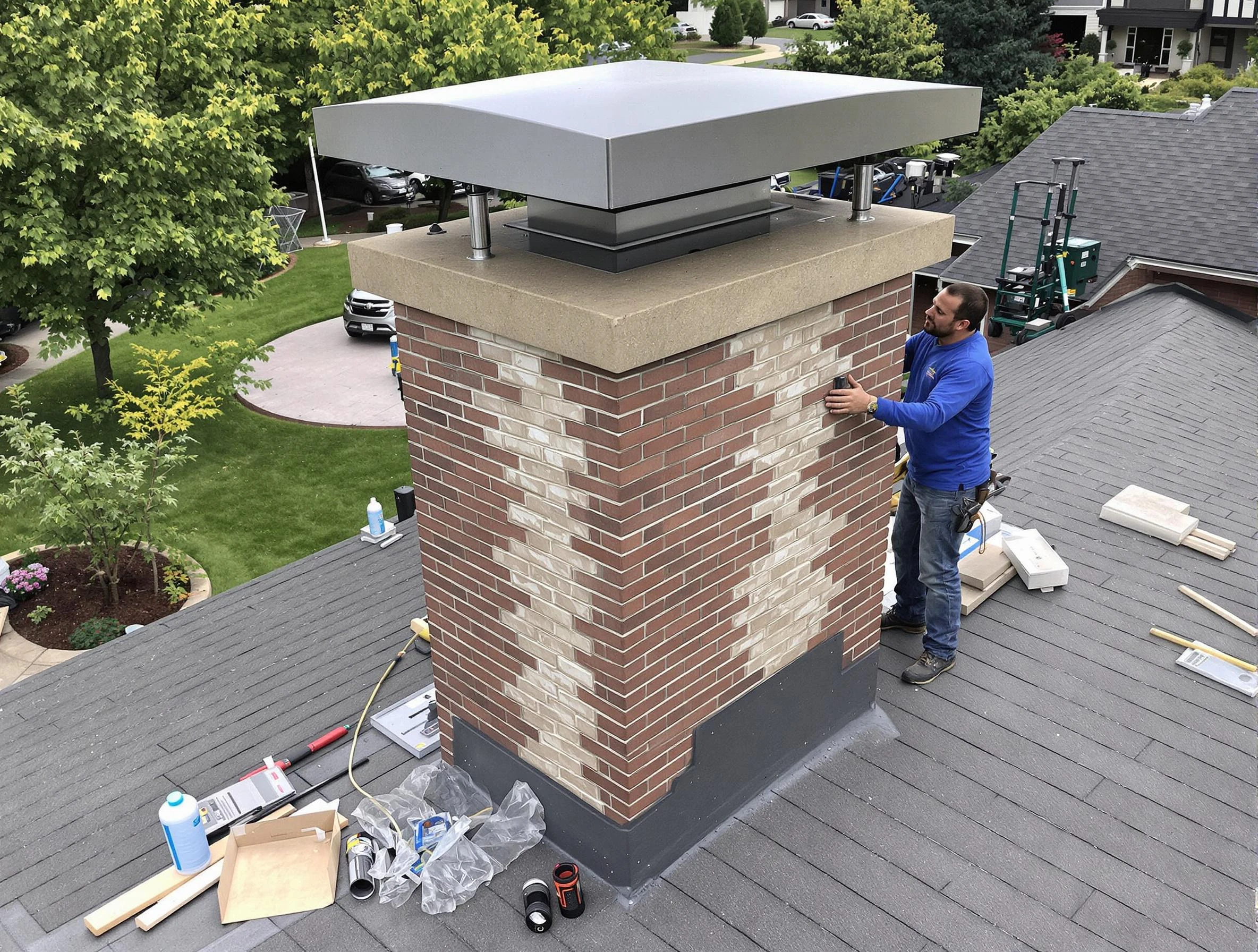 Riverton Chimney Sweep team working on a custom chimney remodel in Riverton, UT